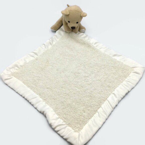Barefoot Dreams Bear Lovey Plush Satin Cream Tan Baby Security Blanket 15x15 - Picture 5 of 8